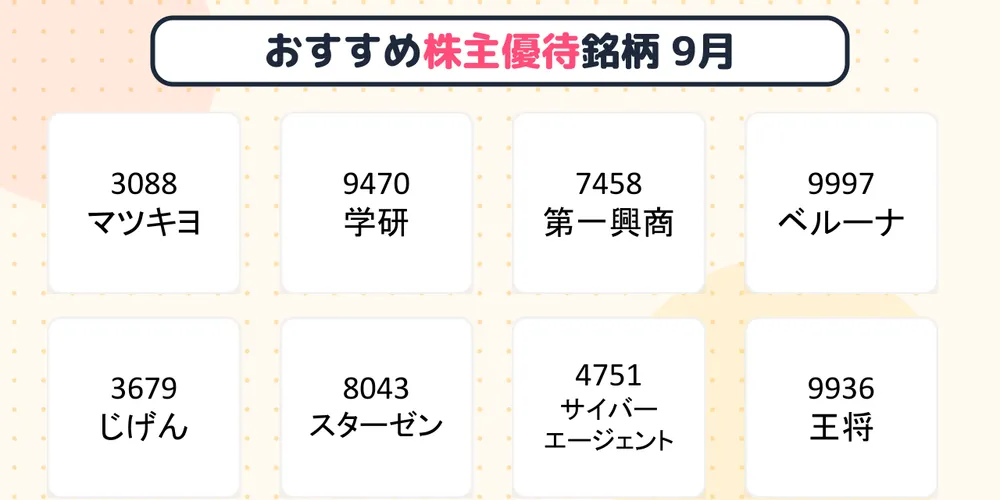 楽天証券「らくらく優待」で見つける！【9月権利確定】おすすめ株主優待銘柄8選